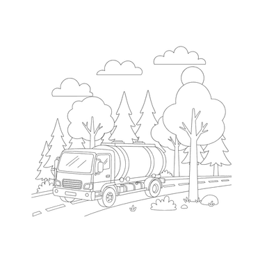 Tanker Truck Passing Forest Coloring Page