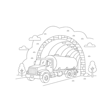 Tanker Truck in Tunnel Coloring Page