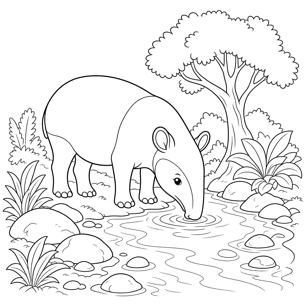 Tapir by the Forest Stream