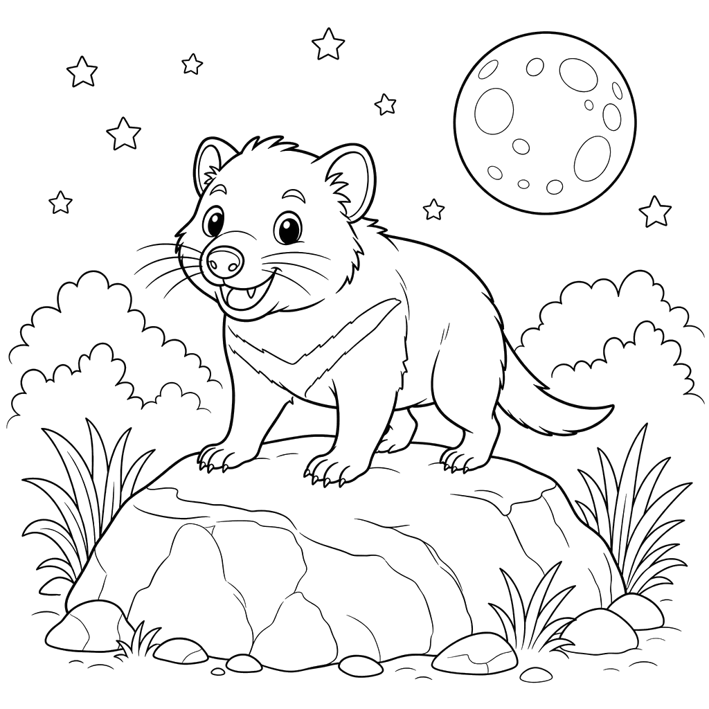 Tasmanian Devil under the Moon Coloring Page