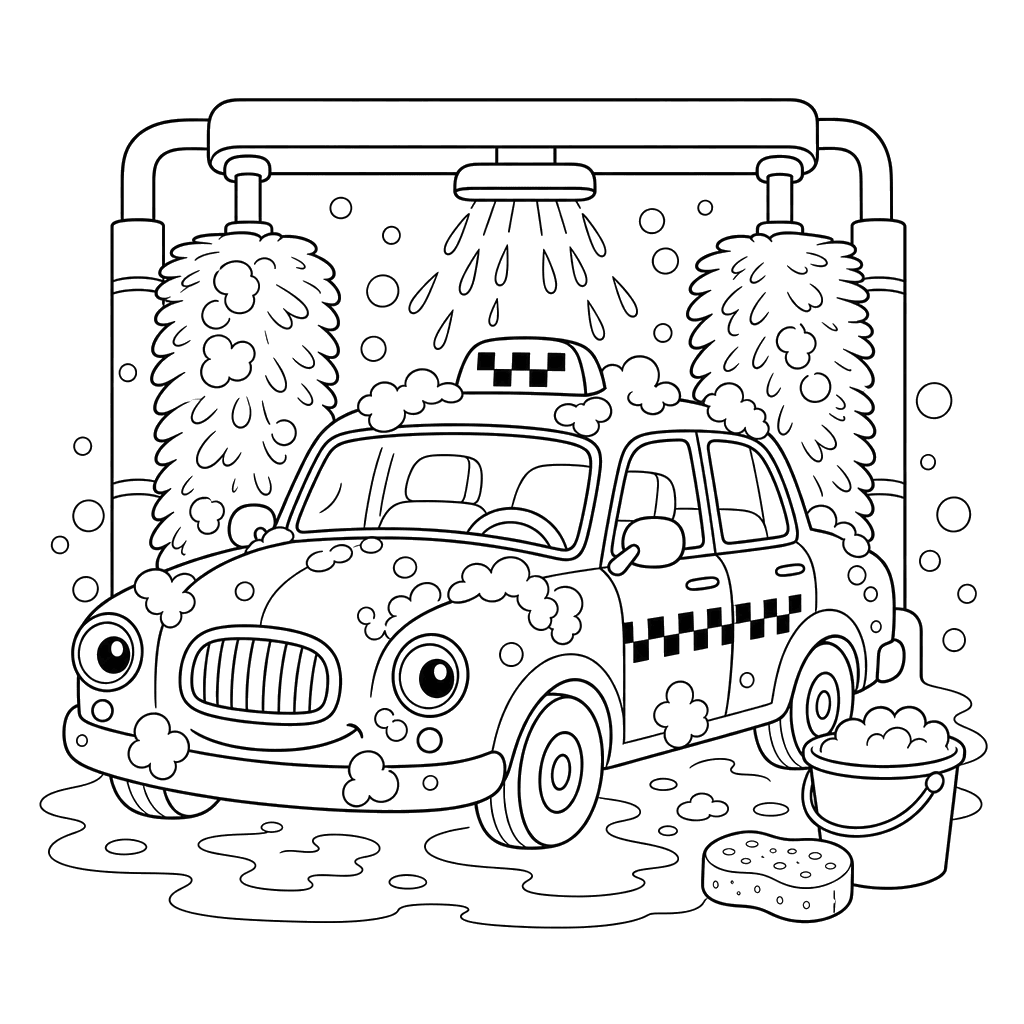 Taxi at the Car Wash Coloring Page
