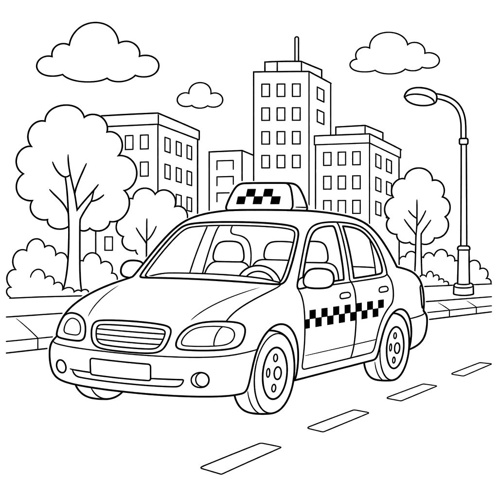Taxi in the City Coloring Page
