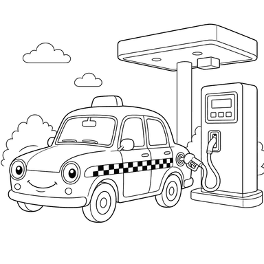 Taxi at Gas Station Coloring Page