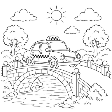 Taxi on a Bridge Coloring Page