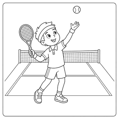 Tennis player serving coloring page