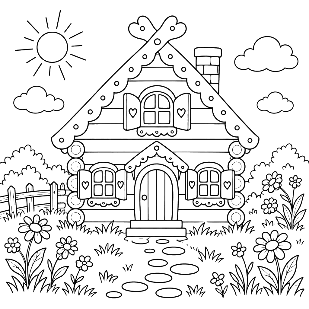 Teremok Among Wildflowers Coloring Page