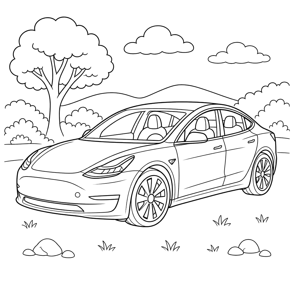 Tesla Model 3 Coloring Page