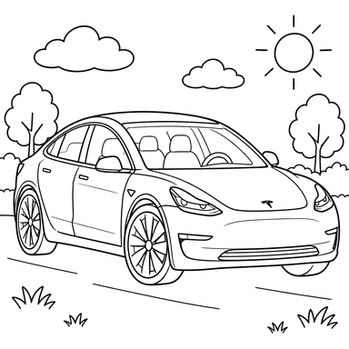 Tesla Model 3 Outdoor Coloring Page