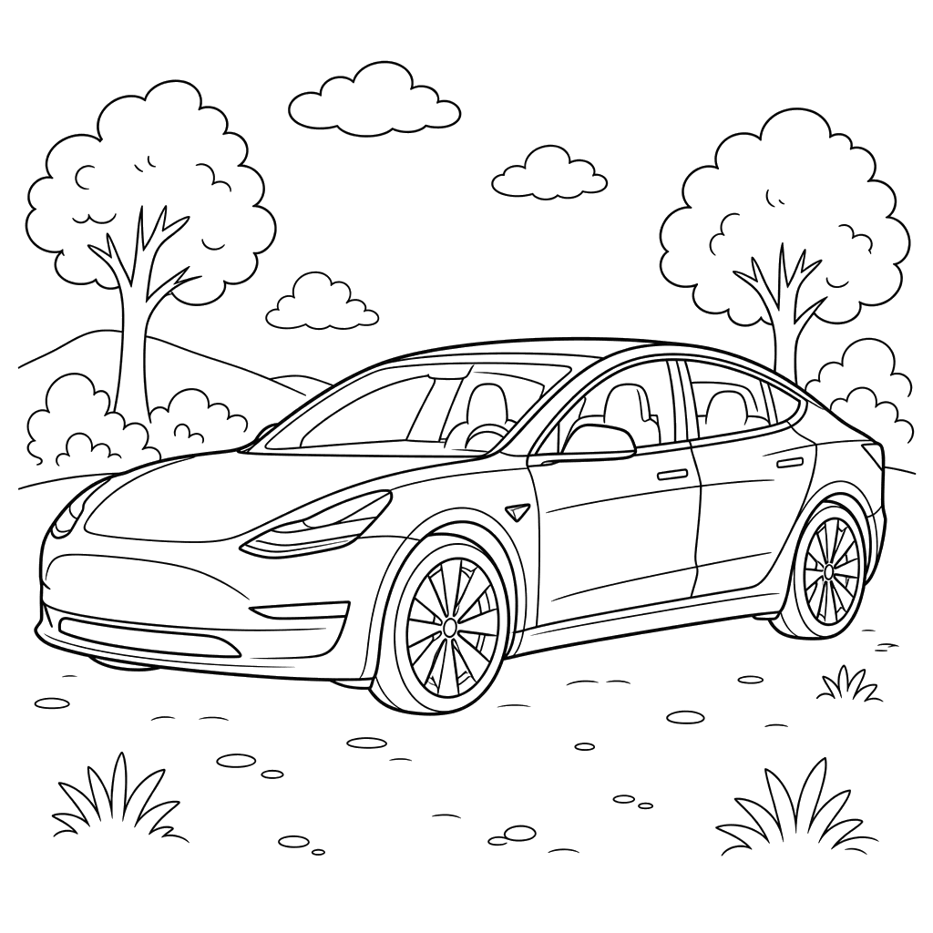 Tesla Model 3 Coloring Page