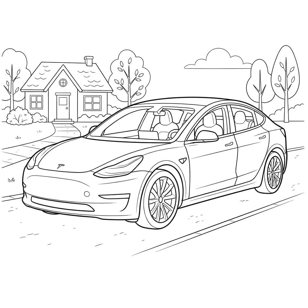 Tesla Model 3 Car Coloring Page
