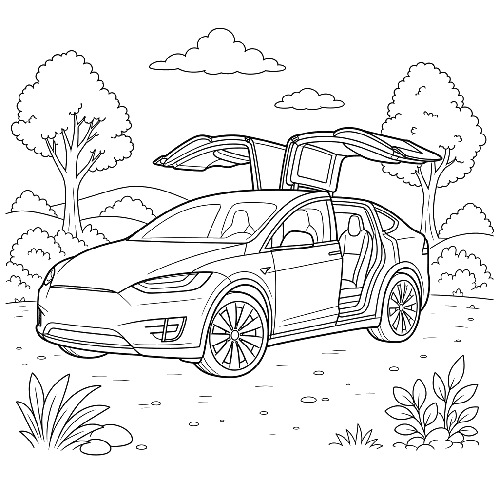 Tesla Model X Coloring Page