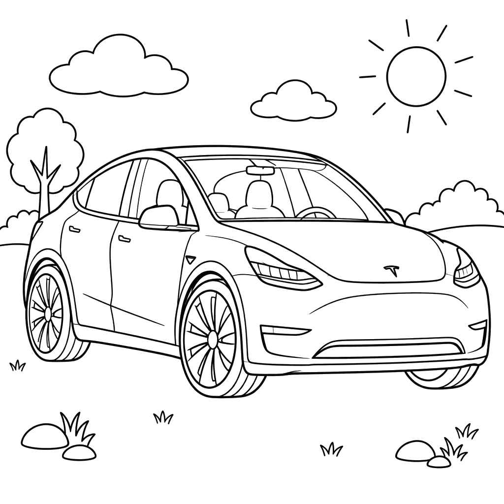 Tesla Model Y First Facelift Coloring Page
