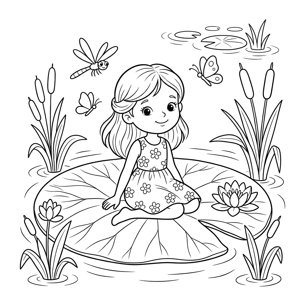 Thumbelina on a Leaf Coloring Page