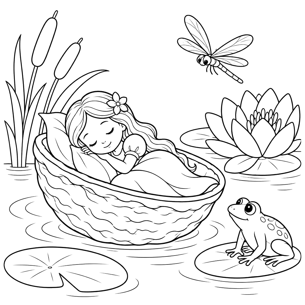 Thumbelina Sleeping in a Walnut Shell