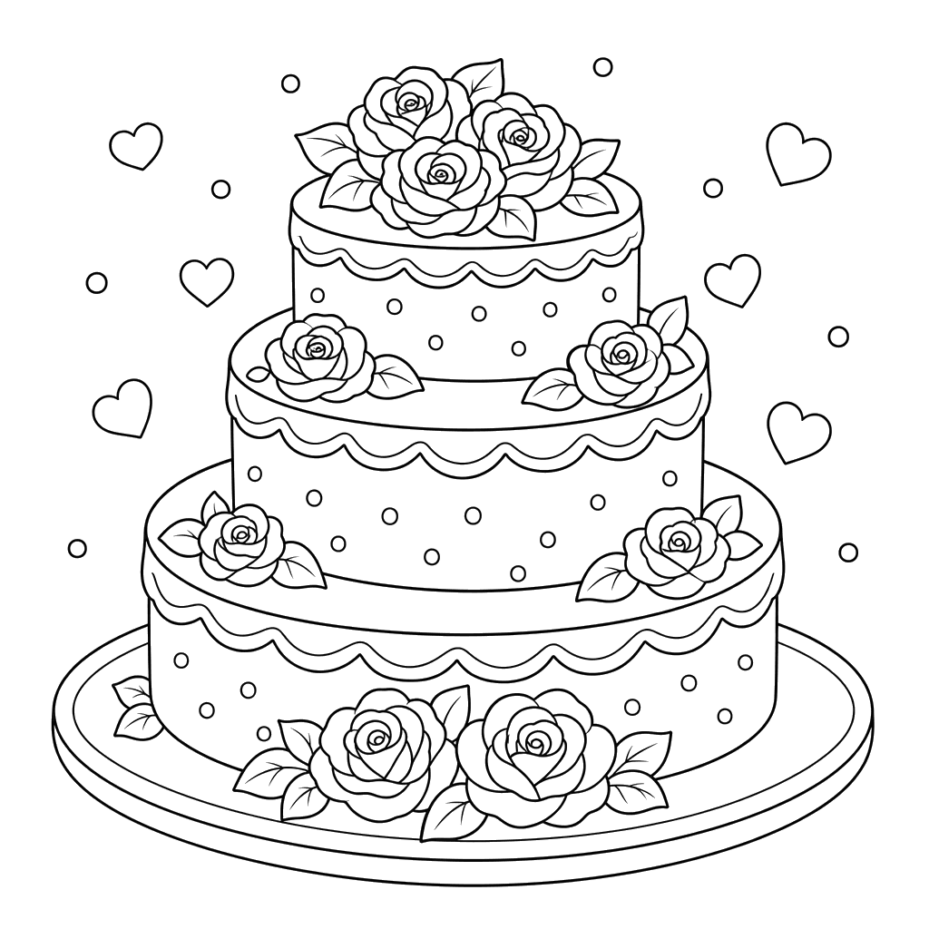Tiered Cake with Roses Coloring Page