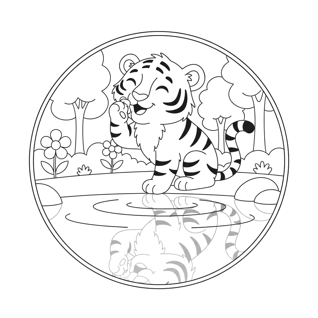 Tiger by the Lake Coloring Page