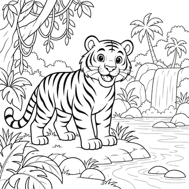 Tiger by the River in the Jungle