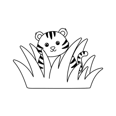 Tiger Cub Hiding in Tall Grass Coloring Page
