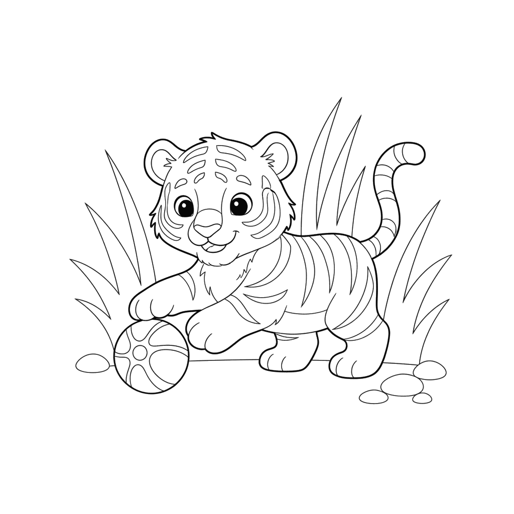 Tiger Cub Playing Coloring Page