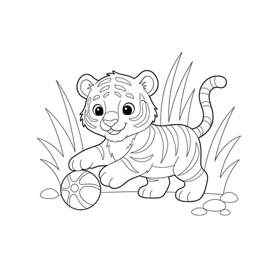 Tiger Cub Playing Coloring Page