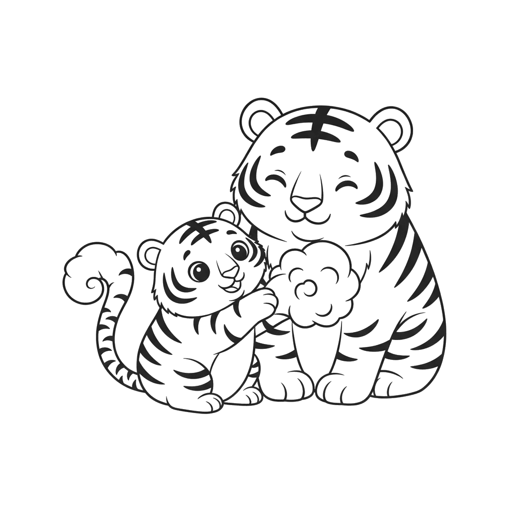 Tiger Cub Playing with Mom's Tail