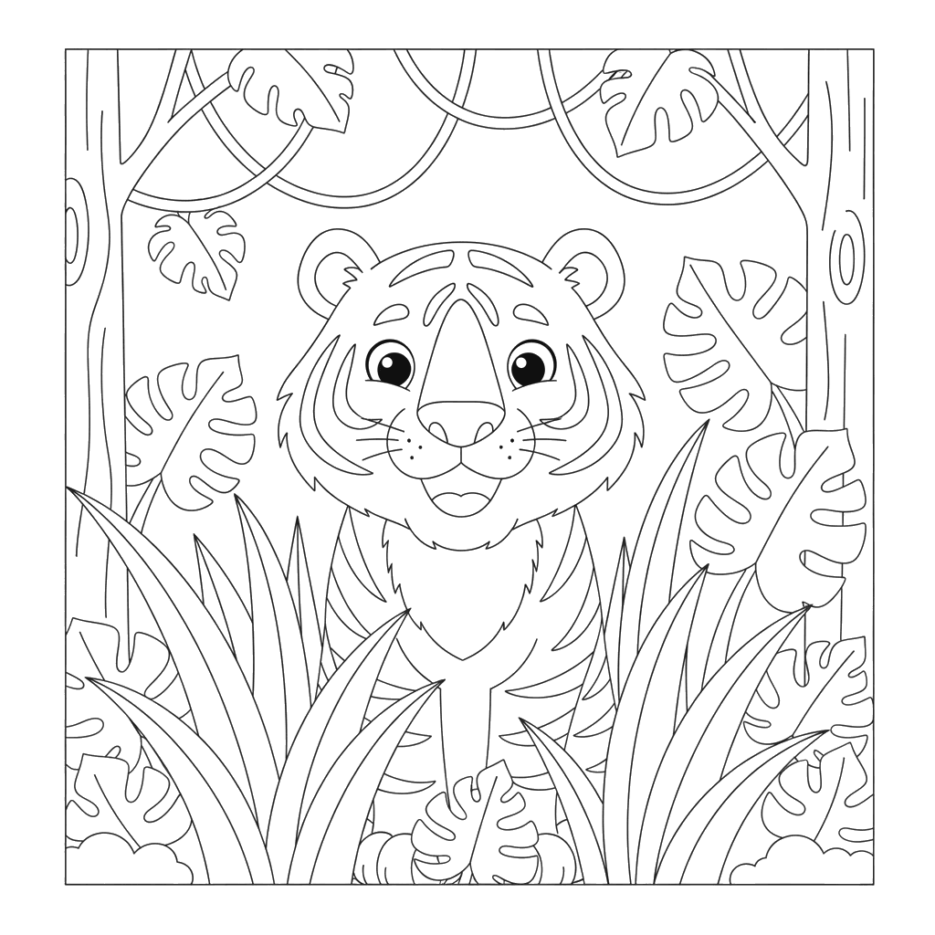 Tiger in the Jungle Coloring Page