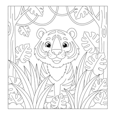 Tiger in the Jungle Coloring Page