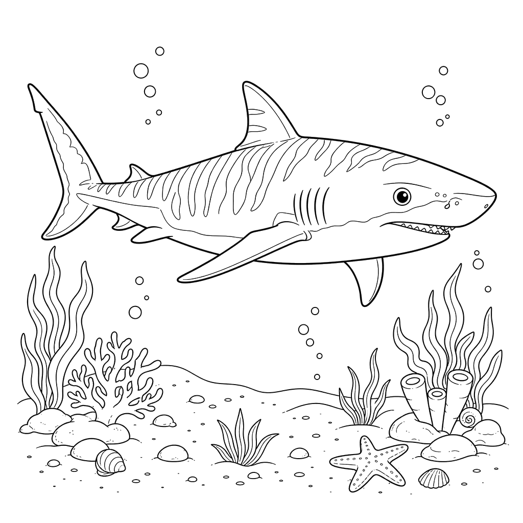 Tiger Shark on Seabed Coloring Page