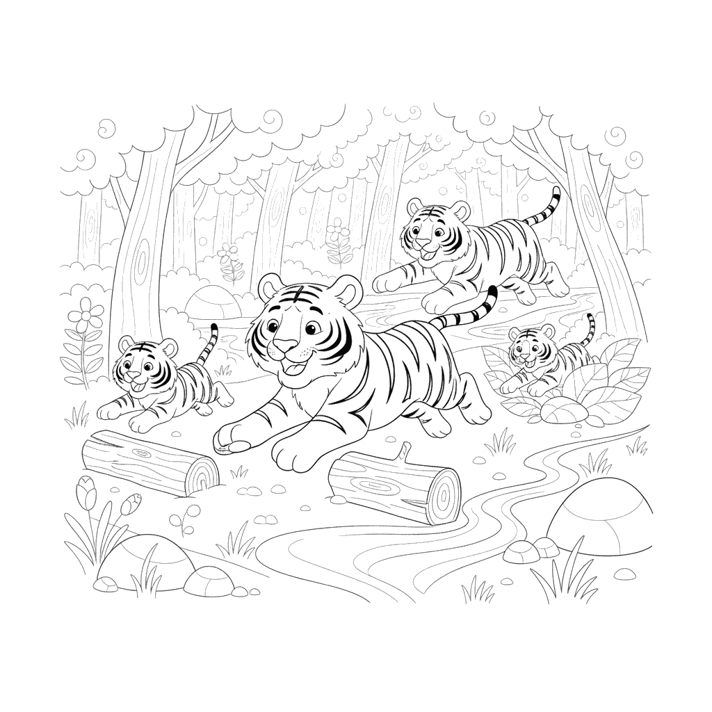 Tiger Forest Race Coloring Page