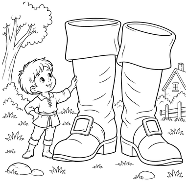 Tom Thumb with Giant Boots Coloring Page