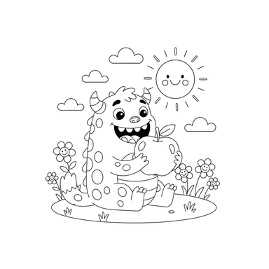 Toothy Monster Eating Fruit Coloring Page
