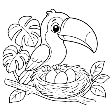 Toucan at Nest Coloring Page