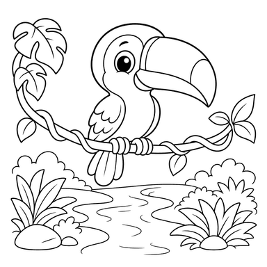 Toucan on a Vine Coloring Page