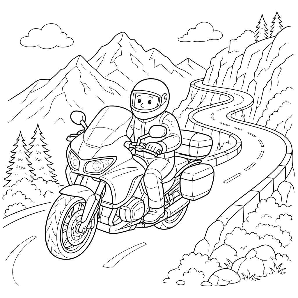 Tourist Motorcycle on Mountain Road