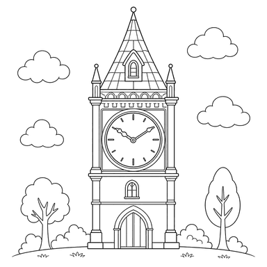 Tower Clock Coloring Page