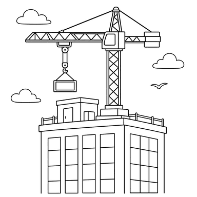Tower Crane on a Skyscraper Coloring Page