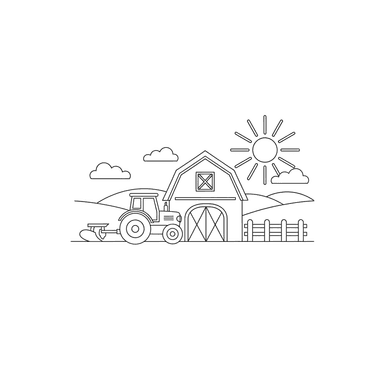 Tractor Working Near a Barn Coloring Page