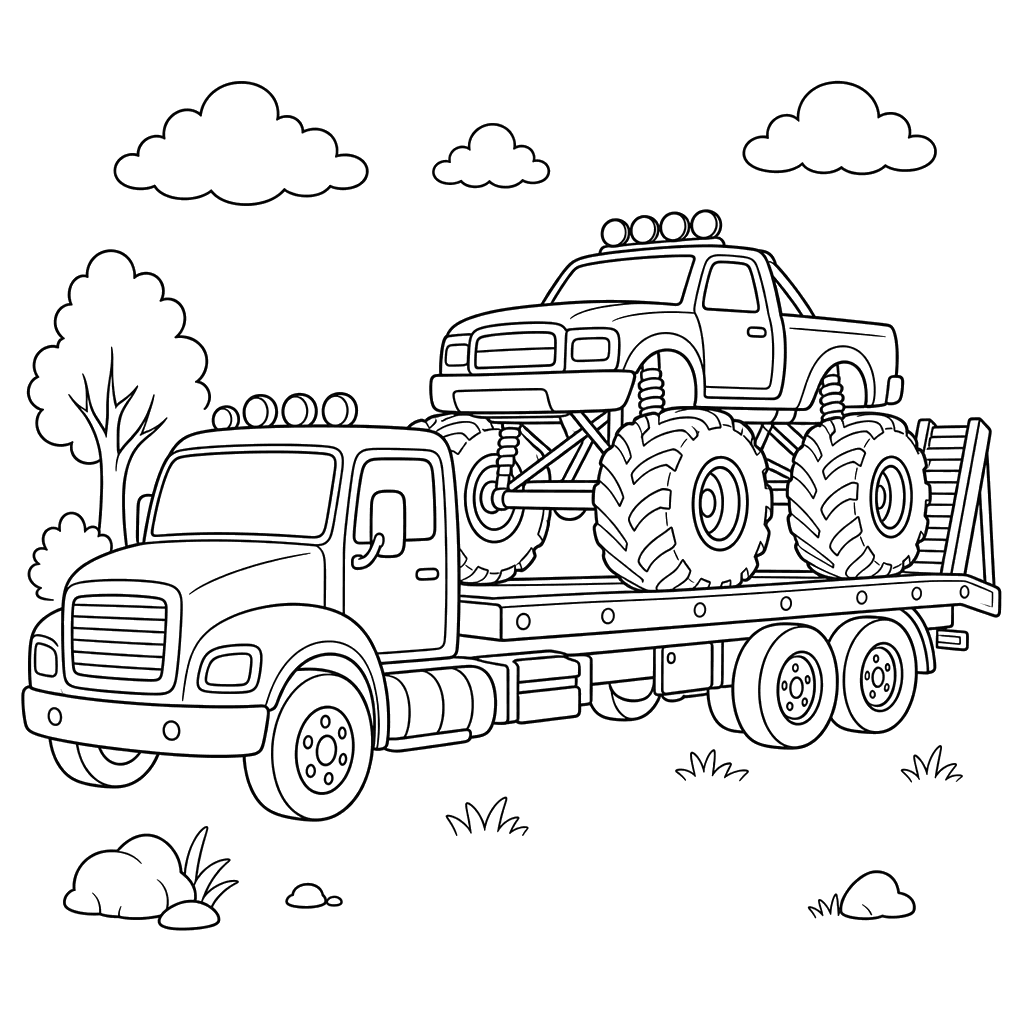 Truck Carrying a Monster Truck