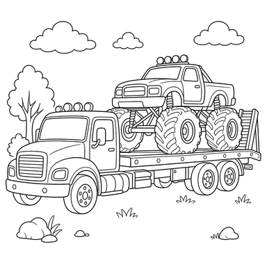 Truck Carrying a Monster Truck