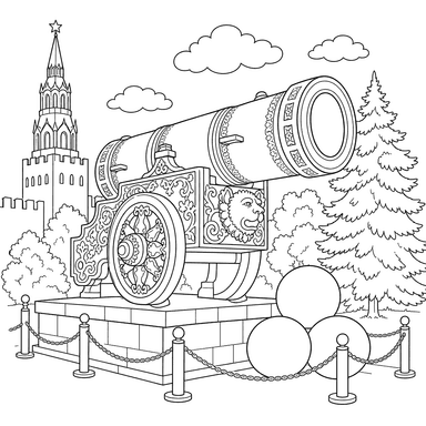 Tsar Cannon in Moscow Coloring Page