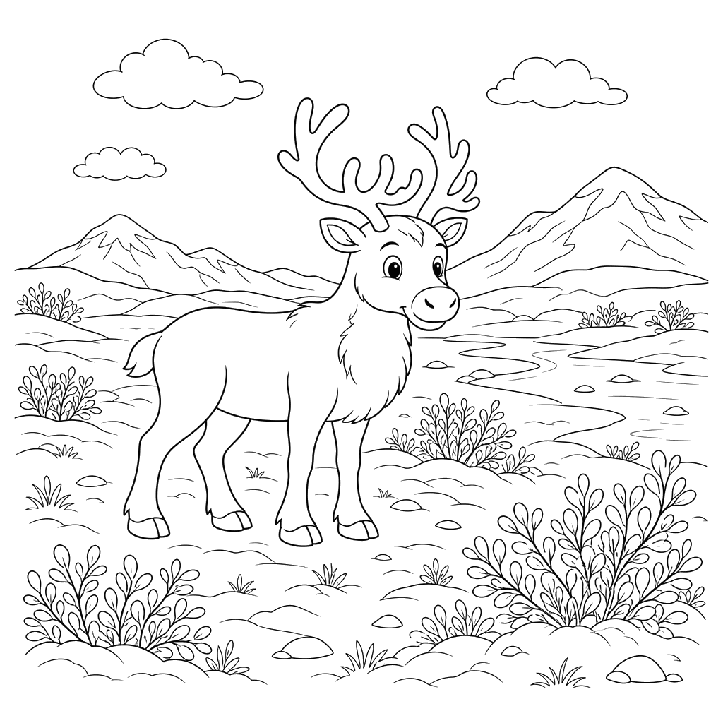 Tundra Landscape with Low Shrubs Coloring Page