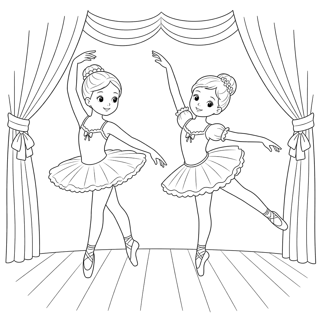 Two Ballerinas Dancing on Stage