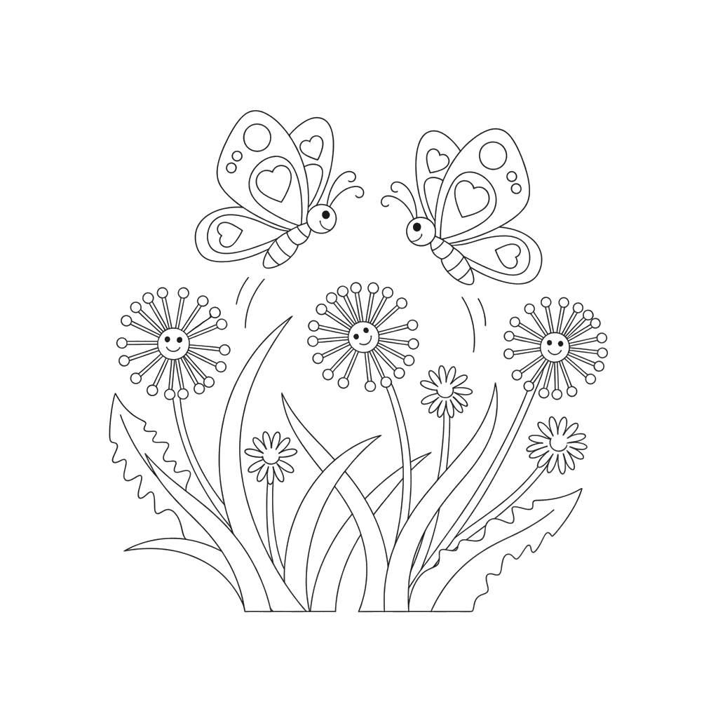 Two Butterflies Playing Tag Coloring Page