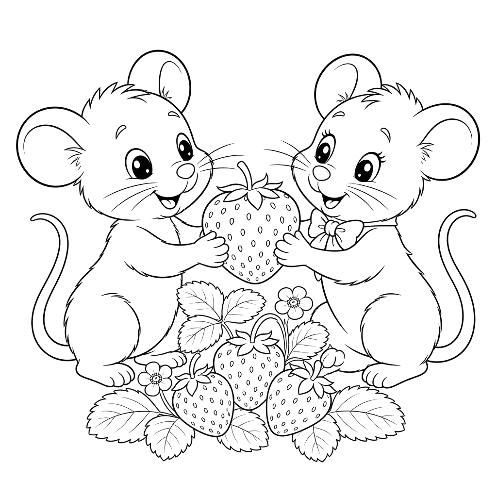 Two Mice Sharing a Strawberry
