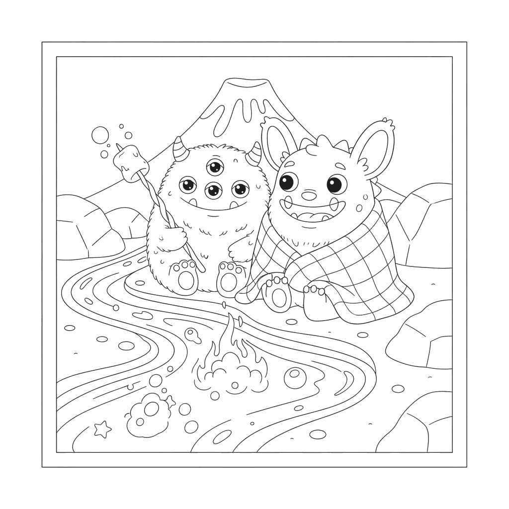 Two Little Monsters by Lava Coloring Page