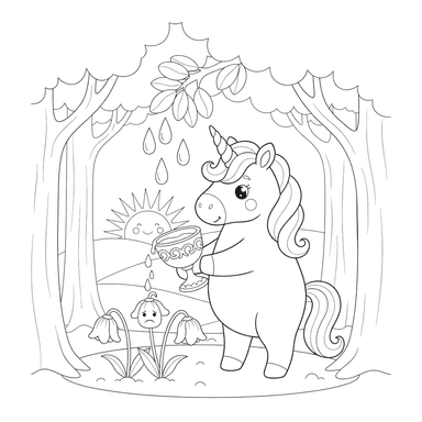 Unicorn Collecting Dew Coloring Page