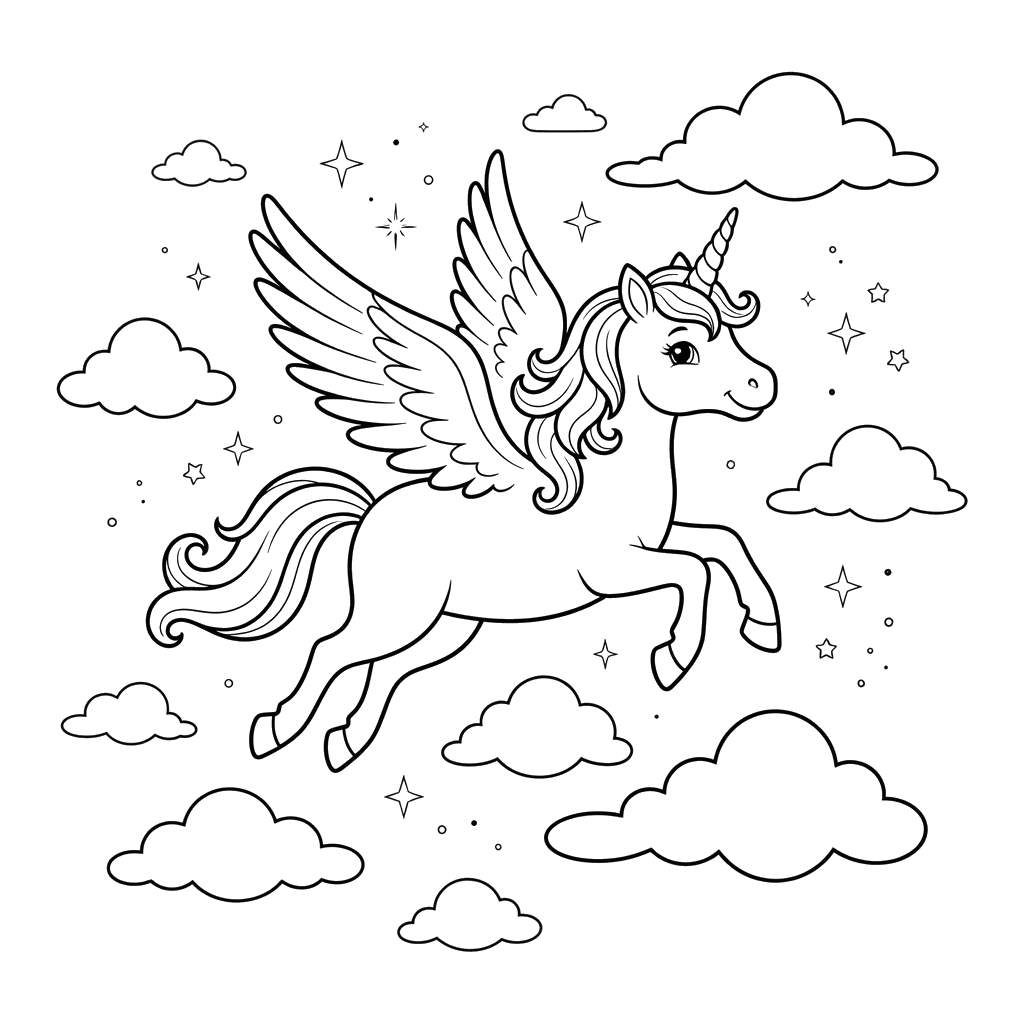 Flying Unicorn Coloring Page