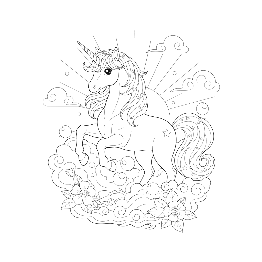 Unicorn in Dawn Fog Coloring Page