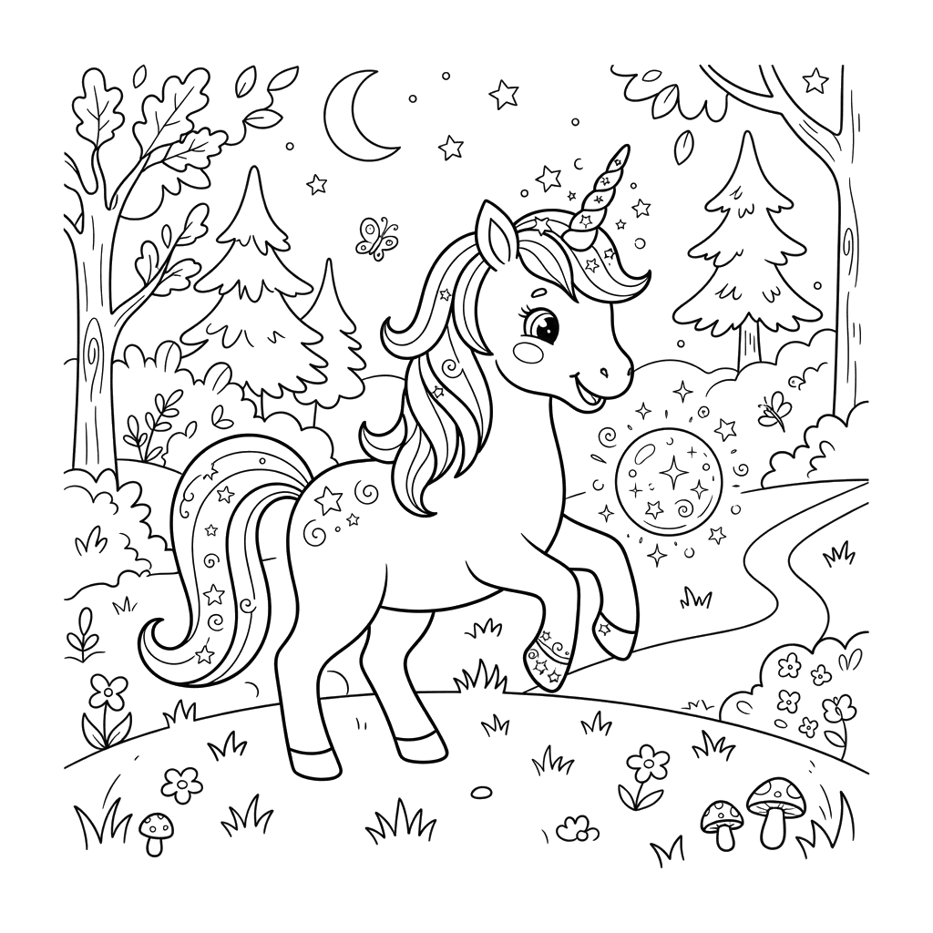 Unicorn Playing with a Magic Orb Coloring Page