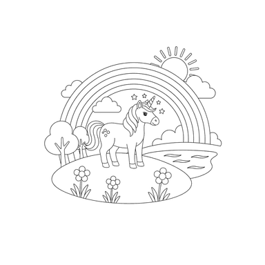 Unicorn Rainbow Hill Coloring Page